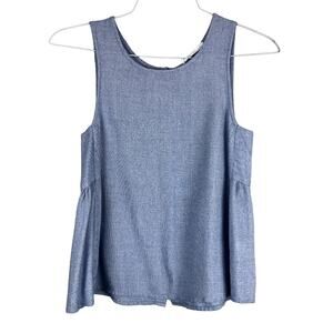 Elodie Blue Loose Fit Full Button Back Lightweight Sleeveless Tank Top Shirt